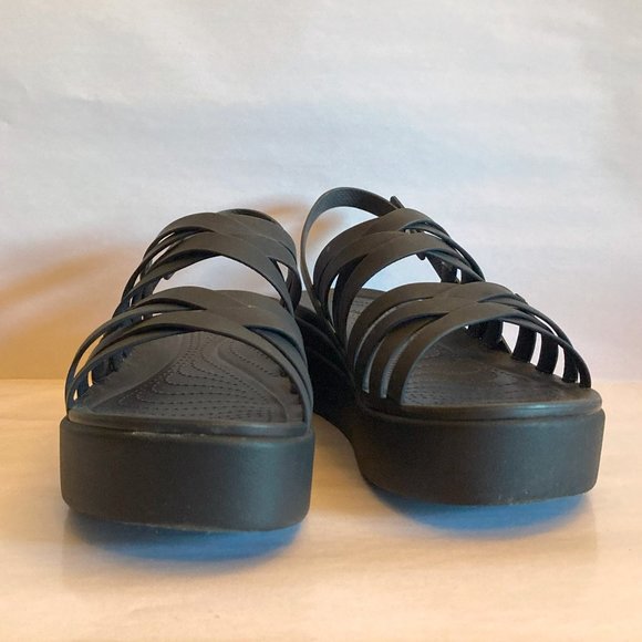 Black Crocs Strappy Sandals LiteRide Platform Women's 11 Comfortable Wedge Soft - Picture 1 of 7